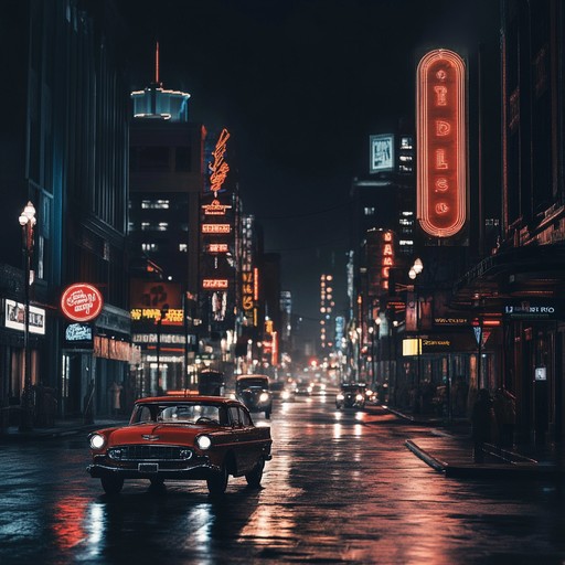 A fusion of classic 1950s rock with contemporary electronic synthesizer, creating a soundscape that drives through the nostalgic streets of a neon lit broadway. The soothing melodies reminisce the golden era while embracing the pulsating beats of modernity.