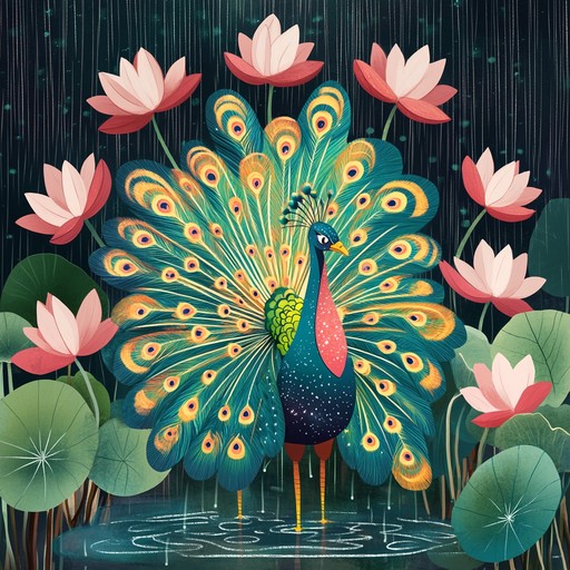 An enchanting hindustani instrumental piece that captures the playful and whimsical essence of nature, featuring lively rhythms and uplifting melodies played on the bansuri, evoking images of dancing peacocks and blooming lotuses under the monsoon rains.