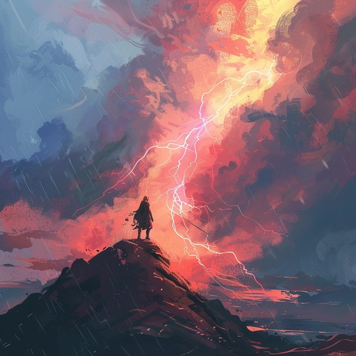 This instrumental track conjures imagery of valiant knights and legendary dragons through soaring melodic lines and rapid-fire rhythms, presenting a narrative of bravery and adventure with a thunderous, power-packed sound,