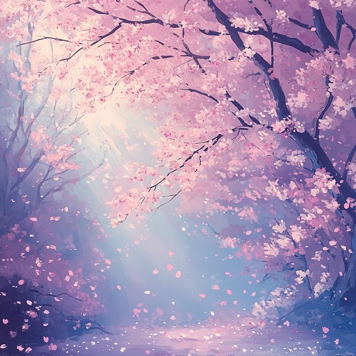 **enter an enchanted twilight landscape where sakura petals drift gently through the air. Melodic synths and delicate rhythms paint a serene picture, leading listeners through the tranquil beauty of a dreamlike japanese night. Each note is like a falling petal, graceful and fleeting, creating an atmosphere of peaceful wonder.**