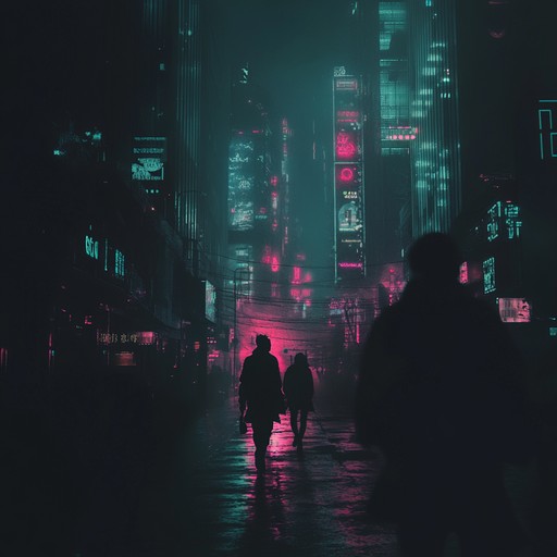 This instrumental track blends sinister electronic sounds with driving beats, creating an atmosphere of tension and urgency in a dystopian cyberpunk world.