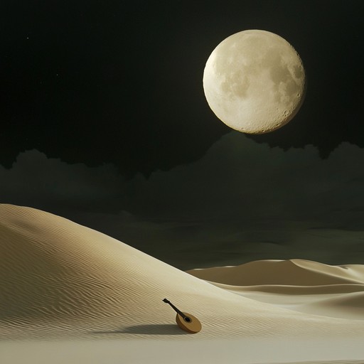 A soothing instrumental piece blending traditional middle eastern melodies with modern smooth rhythms, capturing the tranquility and mystique of the desert night under the gentle glow of the moon