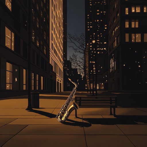 A gentle jazz piece centered around a saxophone, conveying the profound sense of loneliness one feels wandering through empty urban streets after midnight.