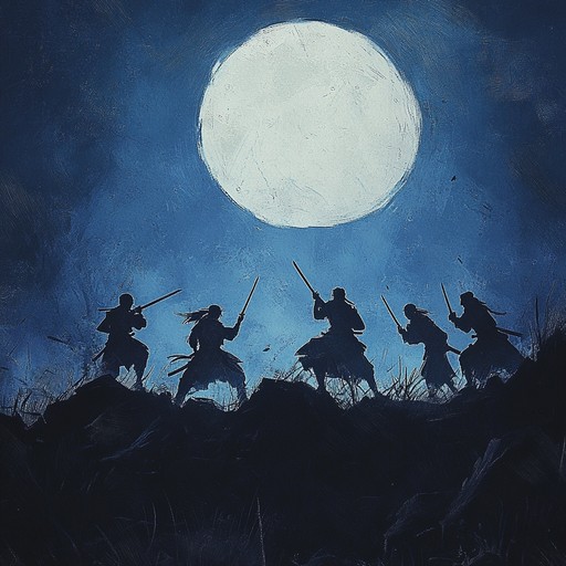 A powerful instrumental featuring soaring strings, pounding drums, and traditional japanese flutes, creating a tense atmosphere suitable for a climactic anime battle scene, gradually building in intensity and complexity to a thrilling peak