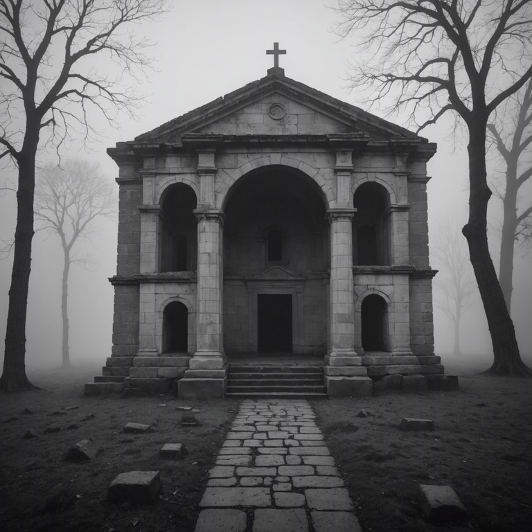 An eerie composition featuring a gothic pipe organ that appears to emit whispers and chants from within an old, fog laden crypt. The sound reverberates off ancient stone walls, each note lingering like the ghosts rumored to roam the grounds. The melody progresses like a cautious walk through the shadows, with chilling crescendos that mimic the sudden appearance of spectral visions.