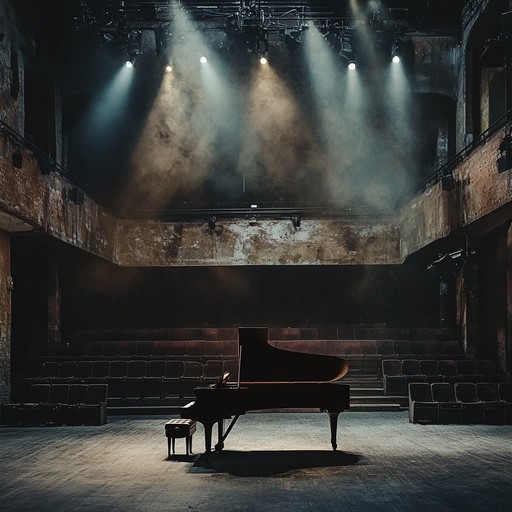 A brooding piano anchors this dark cabaret piece, set within a vaudeville nightmare. Shadows dance in dimly lit corners while unsettling melodies play. Dramatic crescendos and whispering silences create an eerie, almost spectral experience. A touch of the macabre interlaces with gothic theatrics, conjuring an ambiance of haunted old theaters.