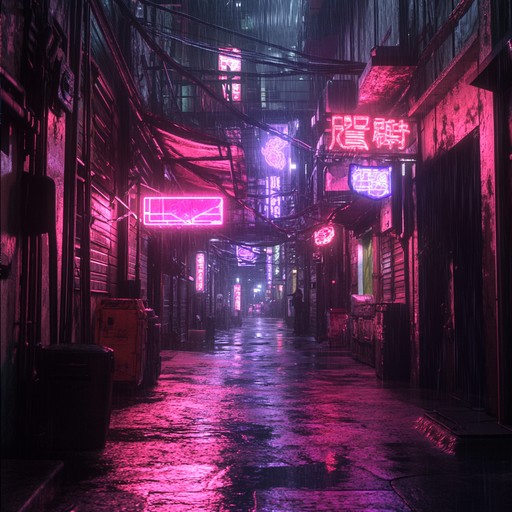 An intense and edgy track featuring layers of synths, glitch effects, and dynamic rhythmic shifts. This composition paints a sonic picture of a neon lit cityscape filled with cybernetic enhancements and constant threats, encapsulating the anxiety and tension of living in a high tech dystopia.