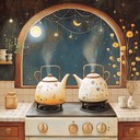 cheerful tango depicting playful kettles dancing on stove tops.