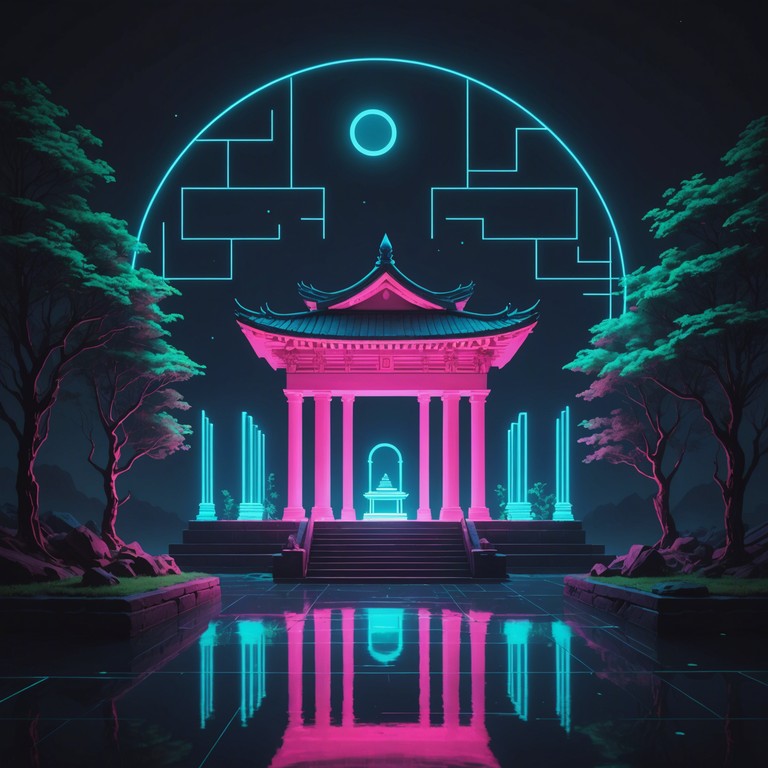 This track blends the ancient echoes of spiritual chants with futuristic cyber effects, creating a journey through both serene enlightenment and neon lit cityscapes. The piece transitions from deep, meditative phases to dynamic, high tech bursts, representing the meeting point of ancient wisdom and modern technology