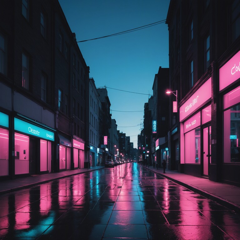 Transport yourself to a serene urban evening where the city's heartbeat syncs harmoniously with soft, lulling synth melodies. Immerse in the tranquil scene of city lights reflecting off wet pavements, creating a tapestry of colors softened by the misty rain.