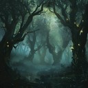 eerie, mystical journey through a shadowy enchanted forest.