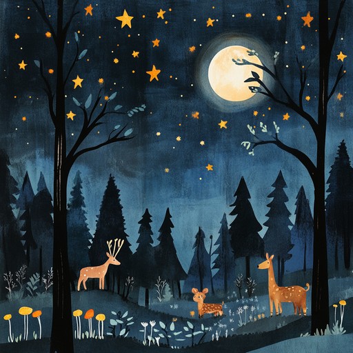 A soothing instrumental lullaby evoking a peaceful, magical forest at night. Soft flutes and gentle bells create a calm, dreamy atmosphere that gently lulls children to sleep, imagining a forest filled with twinkling stars and friendly woodland creatures.