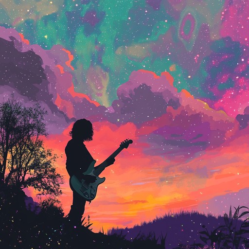 An instrumental piece that fuses psychedelic elements with glam rock flair, featuring swirling guitars and ethereal synths creating a dreamy atmosphere.