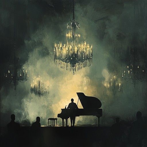 A suspenseful instrumental cabaret piece that evokes a shadowy world of secrets and hidden passions, with a haunting piano melody threading through an atmosphere thick with intrigue and mystery.