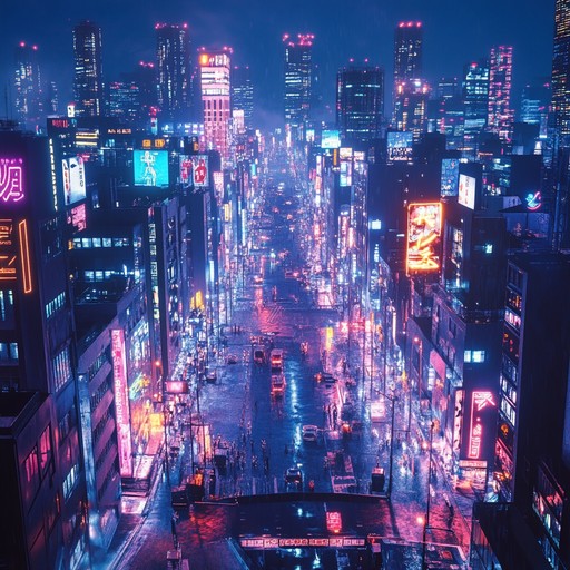 A pulsating j pop track with gritty electronic undertones, weaving urban cityscapes with neon drenched dreams. This instrumental piece combines vibrant synth melodies, a driving beat, and a hint of raw edge, creating an immersive auditory journey through a bustling metropolis.