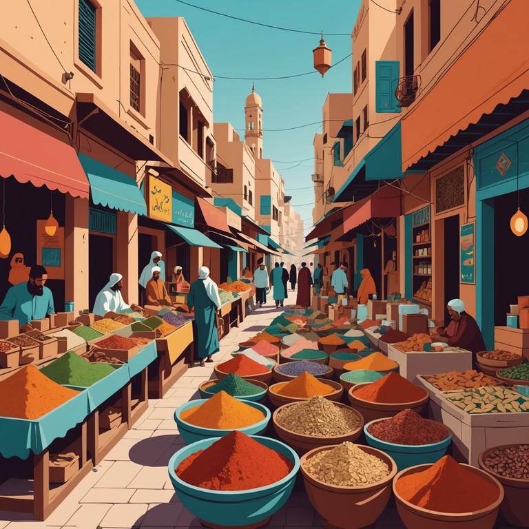 This track combines the vibrant rhythms of the middle east with contemporary electronic beats, creating a lively and invigorating musical journey. The piece captures the essence of a bustling bazaar at noon, where colors and sounds blend under the hot sun. Harmonic minor scales dance around driving percussions, making it impossible not to move with the rhythm.