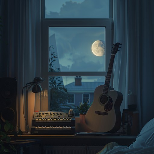 Bask in the calm of acoustic guitar and ambient synths to encapsulate the peacefulness of a moonlit bedroom. This soothing mix within the bedroom pop genre draws you into a world of nostalgia and serene reflections, painting a mental picture of quiet, starry nights perfect for unwinding and relaxation.