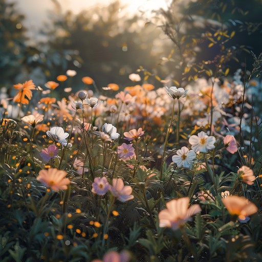 Immerse in a serene garden with ambient melodies flowing like a gentle breeze, creating a peaceful and meditative atmosphere perfect for unwinding and introspection. Gentle instrumental layers build a rich, calming soundscape.