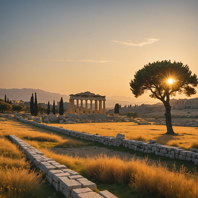 Imagine a piece structured around the celestial and serene tones of a solo harp, invoking the peaceful ambience of ancient grecian meadows at dawn. The composition builds on minimalist melodies that replicate the slow rising of the sun over a calm, lush landscape, promising tranquility and reflection.