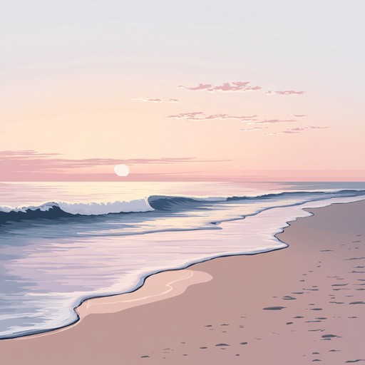 An instrumental piece featuring gentle acoustic guitar melodies that evoke the feeling of walking along a tranquil beach at sunrise, with soft waves lapping at the shore and a warm breeze carrying the scent of the ocean