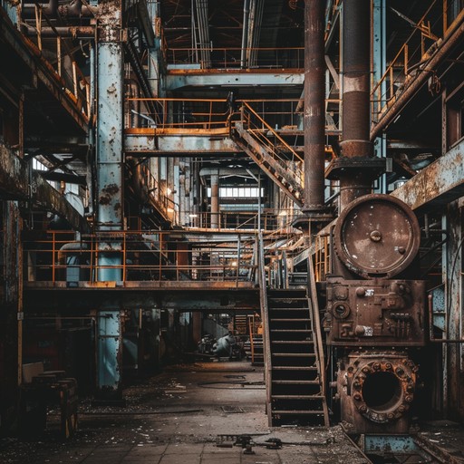 Explore an abandoned factory, where ghostly echoes and somber riffs paint a picture of desolation. This instrumental track features distorted guitars, heavy machinery sounds, and a driving rhythm, embodying the stark isolation of post industrial decay.