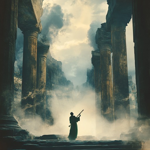 In a forgotten world, where the ruins of an ancient civilization lay engulfed by dense mist, the sound of a solitary native american flute echoes, evoking a mysterious yet peaceful feeling of ancient stories untold. The music takes you on a journey through time, uncovering lost tales of civilizations forgotten by the modern world.