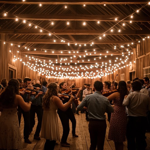 An energetic country track that captures the joy of a community's celebration in a rustic barn, featuring lively rhythms and uplifting melodies