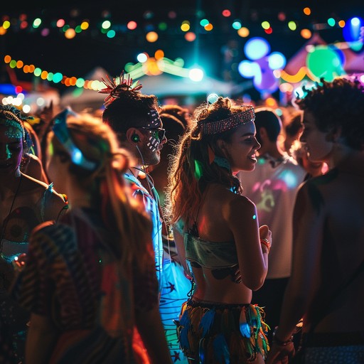 An energetic street parade filled with lively rhythms, colorful costumes, and joyful dancing, creating a festive and spirited atmosphere. The infectious beats will make you feel as if you are in the heart of a vibrant carnival street parade.