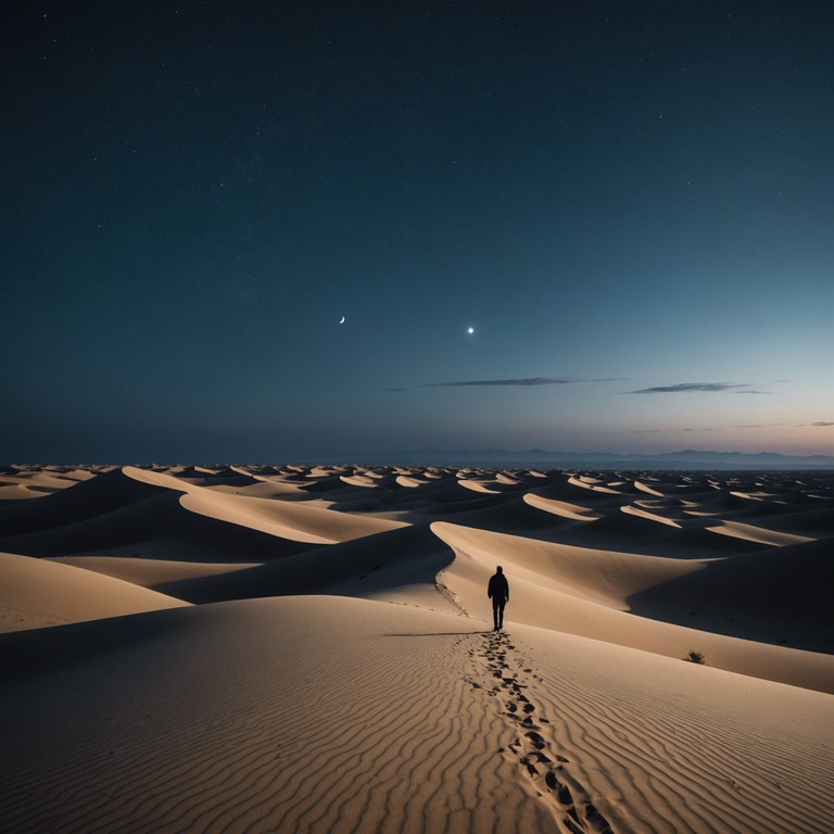 Drift into a mystical soundscape, where the haunting sound of the oud interweaves with the gentle caresses of the desert breeze, creating a calming yet mysterious ambiance that surrounds the listener in a cloak of tranquility.