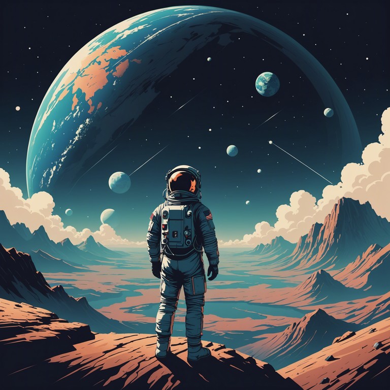 This instrumental track evokes a vivid sense of exploration and wonder as it weaves through cosmic melodies and vast, soaring dynamics. The use of extensively layered synthesizers creates a soundscape that feels both expansive and deeply emotive, perfect for depicting an astronaut's awe inspiring journey across the galaxy.