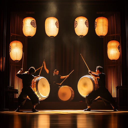 An exhilarating instrumental piece highlighting traditional taiko drums, delivering confident and energetic rhythms that evoke the spirit of ancient warriors