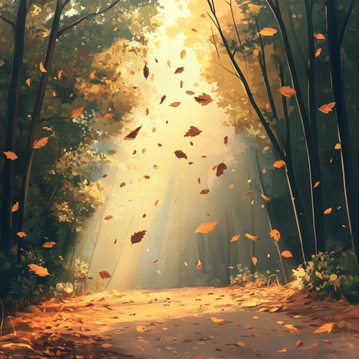 An instrumental piece that gently unfolds like leaves drifting in the autumn breeze, featuring soft melodies that evoke the tranquility of a peaceful forest bathed in golden hues. The music captures the serene beauty and introspective mood of a quiet autumn day, providing a calming and reflective atmosphere reminiscent of tranquil scenes in anime.