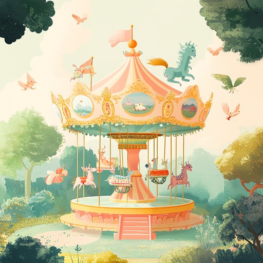 An instrumental piece that paints a whimsical soundscape of a clockwork carousel, blending playful melodies with mechanical rhythms to create an enchanting and imaginative atmosphere