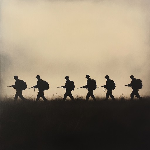 A dramatic, brooding military march that captures the tension and resolve of soldiers marching through dark, ominous fields. The music is driven by deep, pounding drumbeats paired with haunting melodies that evoke a sense of foreboding and determination. Ideal for scenes of preparation for an impending battle or reflecting on the weight of warfare.