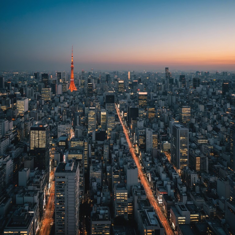 Imagine a soundtrack where fast paced urban beats collide with the calming yet eerie sounds of synthesizers; a sonic exploration of tokyo's dual nature as both a relentless metropolis and a haven of hidden serene spots. Perfect for portraying the city's dynamic pulse and the personal stories within its endless nights.