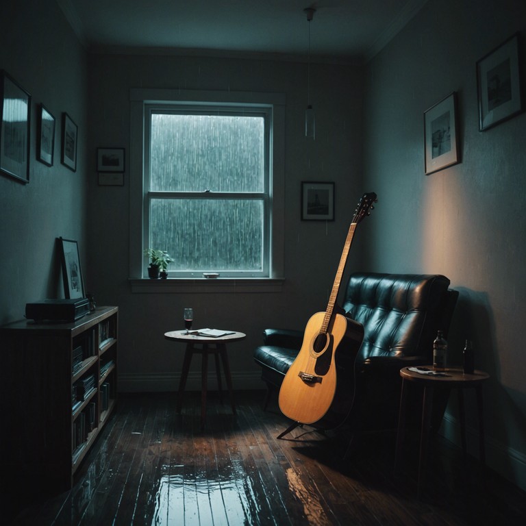 The tune channels the essence of solitude complemented by a backdrop of a slow drizzle, encapsulating an aura of introspection and serene melancholy, suitable for moments of deep thought or relaxation.