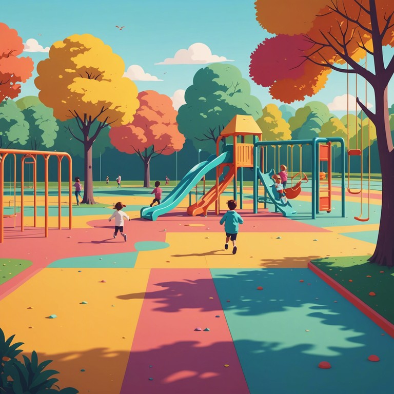 This track evokes vivid imagery of children playing joyfully on a sunlit playground, with infectious laughter blending into the light and airy melody that carries a spirit of innocence and delight.