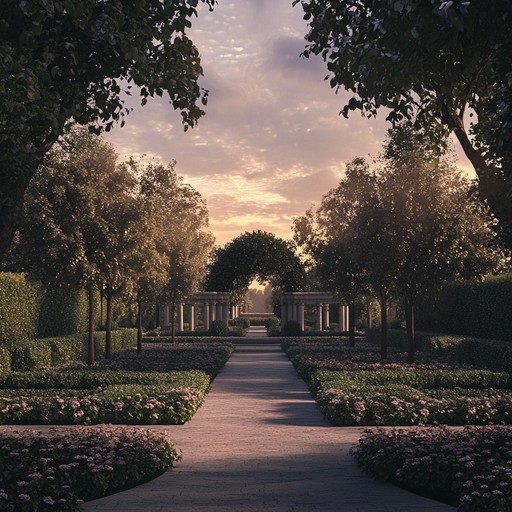 Experience a serene evening in a baroque garden filled with the gentle interplay of harpsichord and strings. This composition captures the essence of 18th century elegance, providing a deeply sentimental and relaxing aural delight.