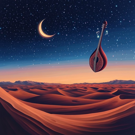 A captivating instrumental piece that fuses traditional middle eastern instruments like the oud and the qanun with contemporary electronic beats, creating a unique soundscape that bridges the past and the future. The composition starts with a haunting melody on the oud, slowly building with layers of synthesizers and percussion, culminating in an energetic climax that evokes the vastness of the desert and the mysteries hidden beneath its sands.