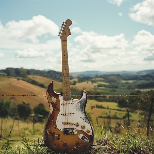 An energetic fusion of traditional brazilian sertanejo music with gritty rock influences, capturing the intensity and rebellious spirit of a modern rodeo. Features driving rhythms, electric guitar solos, and a touch of country flair, creating an edgy and captivating atmosphere.