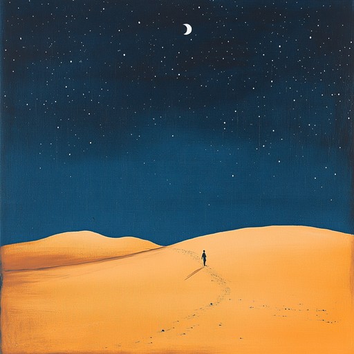 A melancholic instrumental capturing the profound solitude of a lone stroll through the moonlight soaked desert at night. Combining acoustic guitar with understated ambient sounds, the composition offers a journey from eerie loneliness to quiet contemplation. The sparse, subdued arrangement perfectly reflects the immense emptiness and haunting beauty of the nocturnal desert.