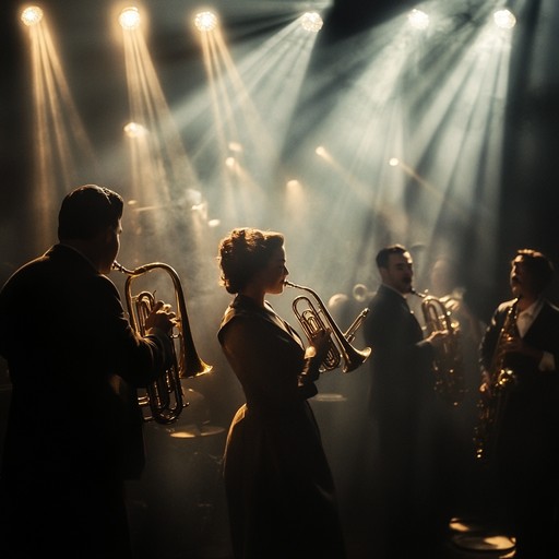 A high energy swing composition that transports listeners to a bustling jazz club, with dynamic brass sections and catchy rhythms inspiring cheerful dancing and excitement.