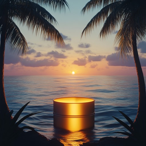 Steel drum melodies capture tender beachside moments, enriched with oceanic sounds for a romantic tropical experience. A narrative of love unfolds against a mesmerizing sunset.