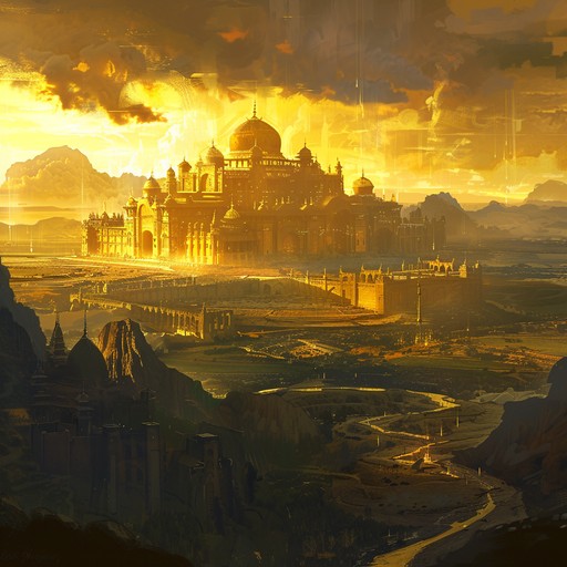 An awe inspiring symphonic creation filled with sweeping melodies and grandiose arrangements. This piece transports listeners to an imperial dawn, where the rising sun bathes a colossal empire in golden light. The composition captures both the awe of the vast landscape and the power of the ruling dynasty, using rich harmonies and dynamic crescendos to invoke feelings of grandeur and triumph.