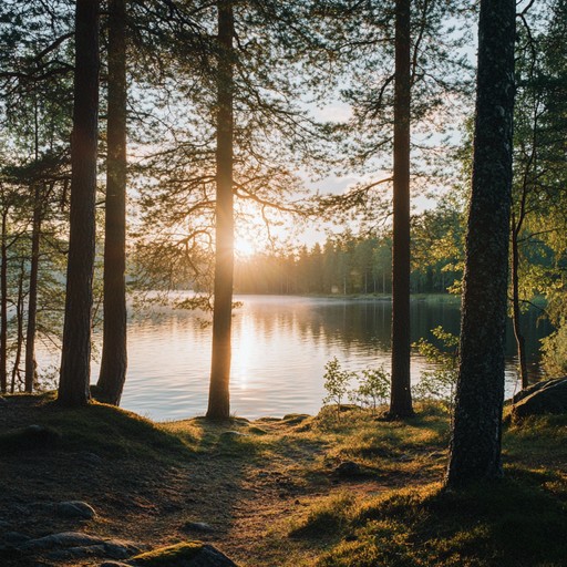 Picture a quiet finnish lakeside during a summer evening, where the piano's soft tones blend with ambient synths to create a peaceful and comforting aura, perfect for relaxation and reflection.