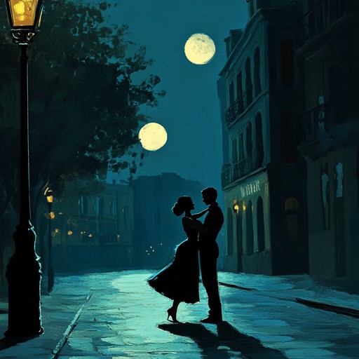 An instrumental tango track featuring a dramatic dance duel under moonlight