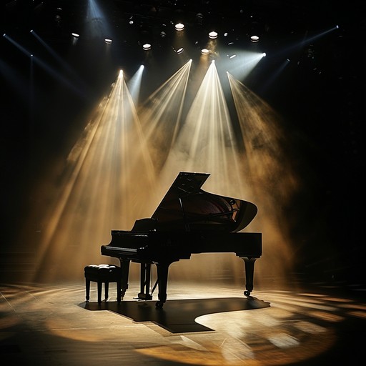 In this track, elegant broadway melodies combine with sensual rhythms, creating a richly captivating soundscape perfect for a romantic evening at a modern theater. The essence of sophistication meets the allure of secret romance through the versatile and expressive tones of a grand piano, set against a backdrop of dimly lit stage curtains.