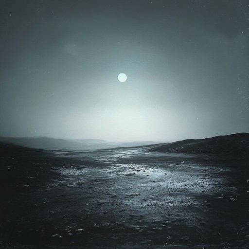 A slow, haunting soundscape filled with distant echoes and deeply resonant, low frequency drones. The music paints an eerie picture of isolation, loneliness, and yearning, with subtle changes that evoke the emptiness of a desolate, moonlit landscape