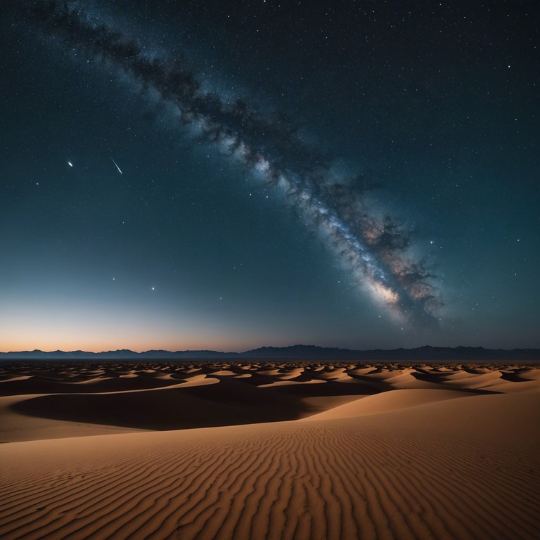 An evocative instrumental piece that transports listeners to a serene, enigmatic evening in an exotic desert oasis. The deeper tones suggest the vastness of the desert, while higher notes capture the twinkling of stars. It's both a lullaby for the sands and a celebration of nocturnal peace.