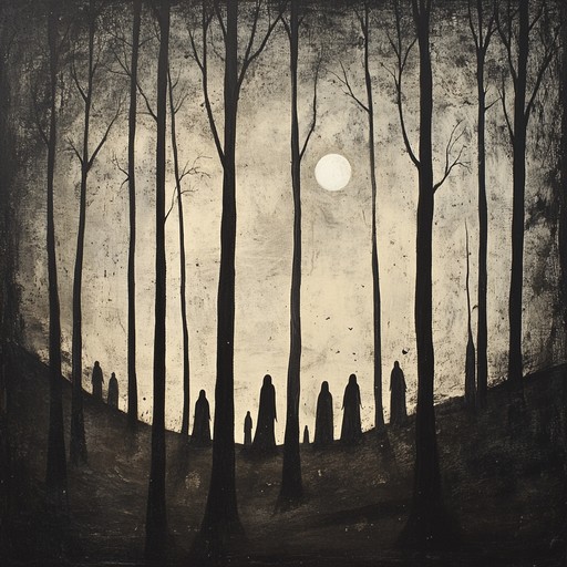 A chilling and atmospheric track that draws inspiration from ancient eastern european folk music, using haunting melodies and somber tones to create an unsettling and mysterious ambiance. The melody weaves through eerie drones and subtle rhythmic elements, evoking the presence of long forgotten spirits in a shadowy, moonlit forest.